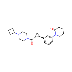 O=C([C@@H]1C[C@H]1c1cccc(N2CCCCC2=O)c1)N1CCN(C2CCC2)CC1 ZINC000059050730