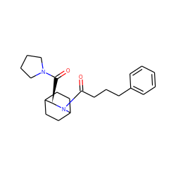 O=C([C@@H]1C2CCC(CC2)N1C(=O)CCCc1ccccc1)N1CCCC1 ZINC000013756402