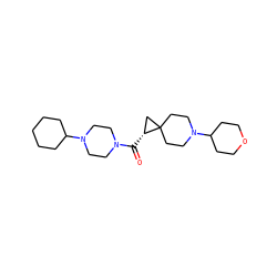 O=C([C@@H]1CC12CCN(C1CCOCC1)CC2)N1CCN(C2CCCCC2)CC1 ZINC000043202373