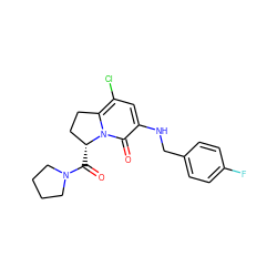 O=C([C@@H]1CCc2c(Cl)cc(NCc3ccc(F)cc3)c(=O)n21)N1CCCC1 ZINC000040917242
