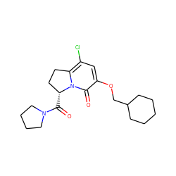 O=C([C@@H]1CCc2c(Cl)cc(OCC3CCCCC3)c(=O)n21)N1CCCC1 ZINC000040408287