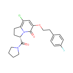 O=C([C@@H]1CCc2c(Cl)cc(OCCc3ccc(F)cc3)c(=O)n21)N1CCCC1 ZINC000040917102