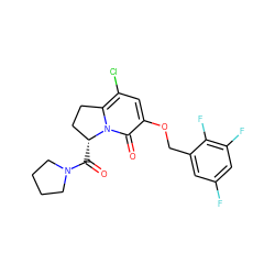 O=C([C@@H]1CCc2c(Cl)cc(OCc3cc(F)cc(F)c3F)c(=O)n21)N1CCCC1 ZINC000040917785