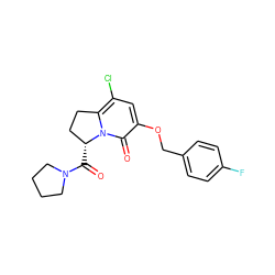 O=C([C@@H]1CCc2c(Cl)cc(OCc3ccc(F)cc3)c(=O)n21)N1CCCC1 ZINC000040916191