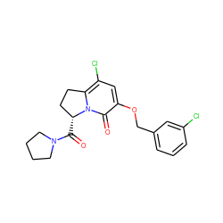O=C([C@@H]1CCc2c(Cl)cc(OCc3cccc(Cl)c3)c(=O)n21)N1CCCC1 ZINC000040916817