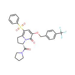 O=C([C@@H]1CCc2c(S(=O)(=O)c3ccccc3)cc(OCc3ccc(C(F)(F)F)cc3)c(=O)n21)N1CCCC1 ZINC000044419297