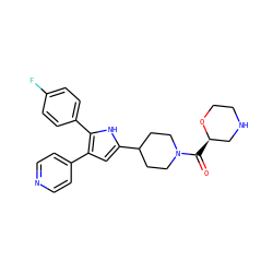 O=C([C@@H]1CNCCO1)N1CCC(c2cc(-c3ccncc3)c(-c3ccc(F)cc3)[nH]2)CC1 ZINC000029125340