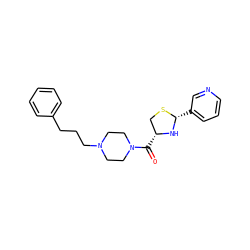 O=C([C@@H]1CS[C@H](c2cccnc2)N1)N1CCN(CCCc2ccccc2)CC1 ZINC000011686630