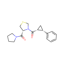 O=C([C@@H]1CSCN1C(=O)[C@@H]1C[C@@H]1c1ccccc1)N1CCCC1 ZINC000026479745