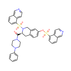 O=C([C@@H]1Cc2ccc(OS(=O)(=O)c3cccc4cnccc34)cc2CN1S(=O)(=O)c1cccc2cnccc12)N1CCN(c2ccccc2)CC1 ZINC000027762071