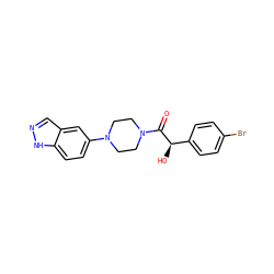 O=C([C@H](O)c1ccc(Br)cc1)N1CCN(c2ccc3[nH]ncc3c2)CC1 ZINC000028891580
