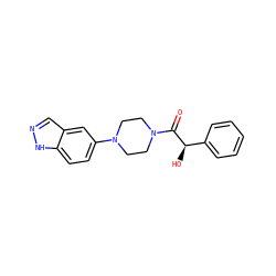 O=C([C@H](O)c1ccccc1)N1CCN(c2ccc3[nH]ncc3c2)CC1 ZINC000028891570