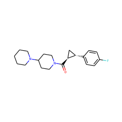 O=C([C@H]1C[C@@H]1c1ccc(F)cc1)N1CCC(N2CCCCC2)CC1 ZINC000169321592