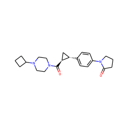 O=C([C@H]1C[C@@H]1c1ccc(N2CCCC2=O)cc1)N1CCN(C2CCC2)CC1 ZINC000113834126