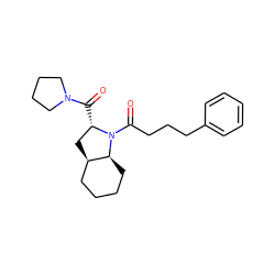 O=C([C@H]1C[C@@H]2CCCC[C@@H]2N1C(=O)CCCc1ccccc1)N1CCCC1 ZINC000026474625