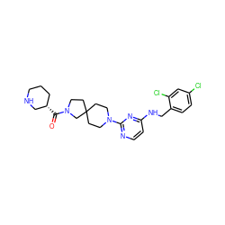 O=C([C@H]1CCCNC1)N1CCC2(CCN(c3nccc(NCc4ccc(Cl)cc4Cl)n3)CC2)C1 ZINC000653854031