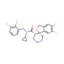 O=C([C@H]1CNCC[C@@]12OCc1cc(F)c(F)cc12)N(Cc1cccc(Cl)c1Cl)C1CC1 ZINC000073166757