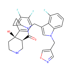 O=C([C@H]1CNCC[C@]1(O)c1ccc(F)c(F)c1)N(Cc1cn(Cc2cnoc2)c2cccc(F)c12)C1CC1 ZINC000073404088