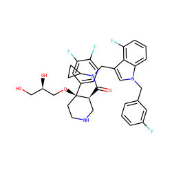 O=C([C@H]1CNCC[C@]1(OC[C@H](O)CO)c1ccc(F)c(F)c1)N(Cc1cn(Cc2cccc(F)c2)c2cccc(F)c12)C1CC1 ZINC000073139408