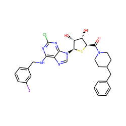 O=C([C@H]1S[C@@H](n2cnc3c(NCc4cccc(I)c4)nc(Cl)nc32)[C@H](O)[C@@H]1O)N1CCC(Cc2ccccc2)CC1 ZINC000028564214