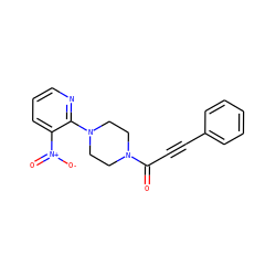 O=C(C#Cc1ccccc1)N1CCN(c2ncccc2[N+](=O)[O-])CC1 ZINC000038693826
