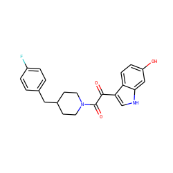 O=C(C(=O)N1CCC(Cc2ccc(F)cc2)CC1)c1c[nH]c2cc(O)ccc12 ZINC000103237604