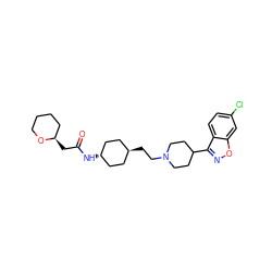 O=C(C[C@@H]1CCCCO1)N[C@H]1CC[C@H](CCN2CCC(c3noc4cc(Cl)ccc34)CC2)CC1 ZINC001772582743