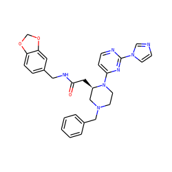 O=C(C[C@@H]1CN(Cc2ccccc2)CCN1c1ccnc(-n2ccnc2)n1)NCc1ccc2c(c1)OCO2 ZINC000035270087