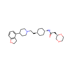 O=C(C[C@@H]1COCCO1)N[C@H]1CC[C@H](CCN2CCC(c3cccc4c3CCO4)CC2)CC1 ZINC000261164344