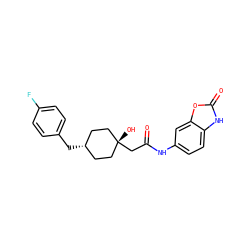 O=C(C[C@]1(O)CC[C@H](Cc2ccc(F)cc2)CC1)Nc1ccc2[nH]c(=O)oc2c1 ZINC001772603944