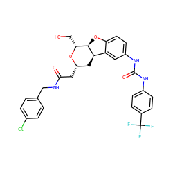 O=C(C[C@H]1C[C@@H]2c3cc(NC(=O)Nc4ccc(C(F)(F)F)cc4)ccc3O[C@@H]2[C@@H](CO)O1)NCc1ccc(Cl)cc1 ZINC000095599057