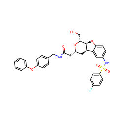 O=C(C[C@H]1C[C@@H]2c3cc(NS(=O)(=O)c4ccc(F)cc4)ccc3O[C@@H]2[C@@H](CO)O1)NCc1ccc(Oc2ccccc2)cc1 ZINC000095598714