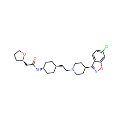 O=C(C[C@H]1CCCO1)N[C@H]1CC[C@H](CCN2CCC(c3noc4cc(Cl)ccc34)CC2)CC1 ZINC001772593002