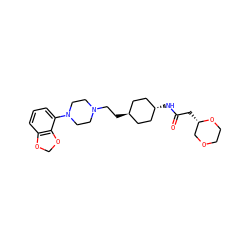 O=C(C[C@H]1COCCO1)N[C@H]1CC[C@H](CCN2CCN(c3cccc4c3OCO4)CC2)CC1 ZINC000261094996