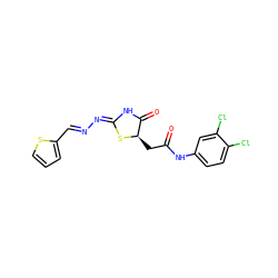 O=C(C[C@H]1S/C(=N\N=C\c2cccs2)NC1=O)Nc1ccc(Cl)c(Cl)c1 ZINC000008687361