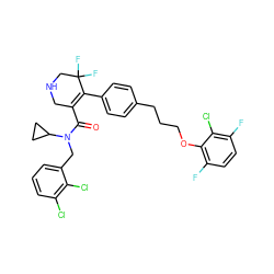 O=C(C1=C(c2ccc(CCCOc3c(F)ccc(F)c3Cl)cc2)C(F)(F)CNC1)N(Cc1cccc(Cl)c1Cl)C1CC1 ZINC000049777390