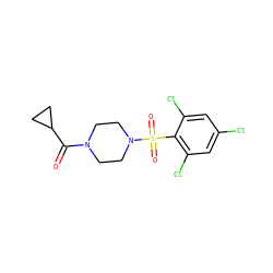O=C(C1CC1)N1CCN(S(=O)(=O)c2c(Cl)cc(Cl)cc2Cl)CC1 ZINC000040917074