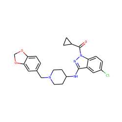 O=C(C1CC1)n1nc(NC2CCN(Cc3ccc4c(c3)OCO4)CC2)c2cc(Cl)ccc21 ZINC000028530190