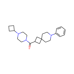 O=C(C1CC2(CCN(c3ccccc3)CC2)C1)N1CCN(C2CCC2)CC1 ZINC000103243068