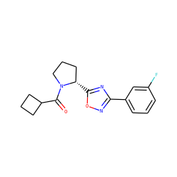 O=C(C1CCC1)N1CCC[C@@H]1c1nc(-c2cccc(F)c2)no1 ZINC000071334517