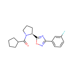 O=C(C1CCCC1)N1CCC[C@H]1c1nc(-c2cccc(F)c2)no1 ZINC000071334390