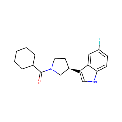 O=C(C1CCCCC1)N1CC[C@@H](c2c[nH]c3ccc(F)cc23)C1 ZINC000084690279