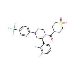 O=C(C1CCS(=O)(=O)CC1)N1CCN(c2ccc(C(F)(F)F)cn2)C[C@@H]1c1cccc(F)c1F ZINC001772617771