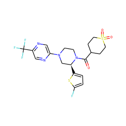 O=C(C1CCS(=O)(=O)CC1)N1CCN(c2cnc(C(F)(F)F)cn2)C[C@@H]1c1ccc(F)s1 ZINC001772640014