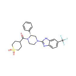 O=C(C1CCS(=O)(=O)CC1)N1CCN(c2nc3ccc(C(F)(F)F)cc3[nH]2)C[C@H]1c1ccccc1 ZINC001772623023