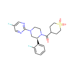 O=C(C1CCS(=O)(=O)CC1)N1CCN(c2ncc(F)cn2)C[C@@H]1c1ccccc1F ZINC001772574376