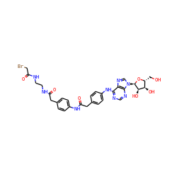 O=C(CBr)NCCNC(=O)Cc1ccc(NC(=O)Cc2ccc(Nc3ncnc4c3ncn4[C@H]3O[C@H](CO)[C@@H](O)[C@H]3O)cc2)cc1 ZINC000049780840