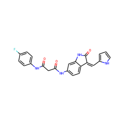 O=C(CC(=O)Nc1ccc2c(c1)NC(=O)/C2=C\c1ccc[nH]1)Nc1ccc(F)cc1 ZINC000205807354