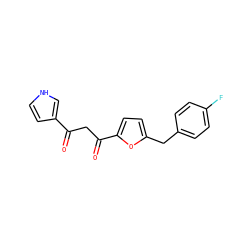 O=C(CC(=O)c1ccc(Cc2ccc(F)cc2)o1)c1cc[nH]c1 ZINC000101130315