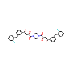 O=C(CC(=O)c1cccc(Cc2ccccc2F)c1)C(=O)N1CCN(C(=O)C(=O)CC(=O)c2cccc(Cc3ccccc3F)c2)CC1 ZINC000150540142